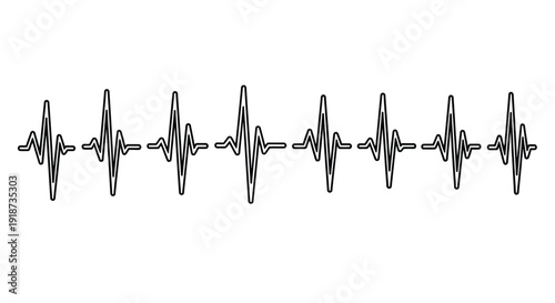 A black and white illustration depicting a stylized heart rhythm waveform