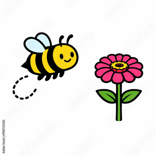 Artistic vector of a bee landing on a flower petal