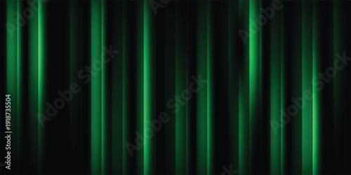 Dark background with glowing green vertical light beams, smooth gradient glow, modern abstract vector background.