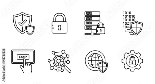 Security icons representing data protection network safety and digital access