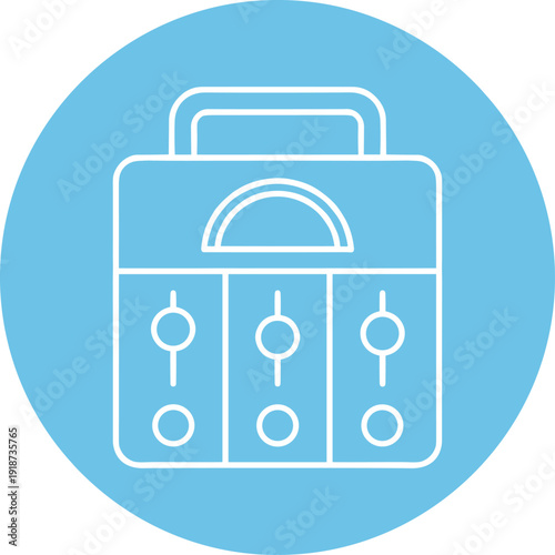 Audio mixer console icon representing sound adjustment and music production equipment on light blue circle background