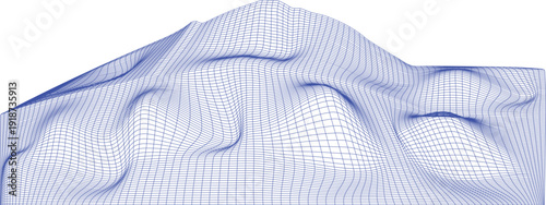 Abstract Blue Wireframe Grid Depicting a Wavy, Undulating Landscape