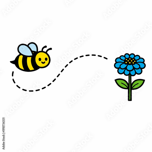 Garden scene with honeybee and summer blossoms vector illustration