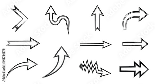 Collection of diverse black and white arrow icons pointing in various directions