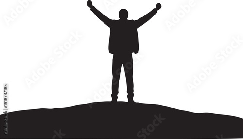 Victory Silhouette Person on Hilltop Achievement Concept
