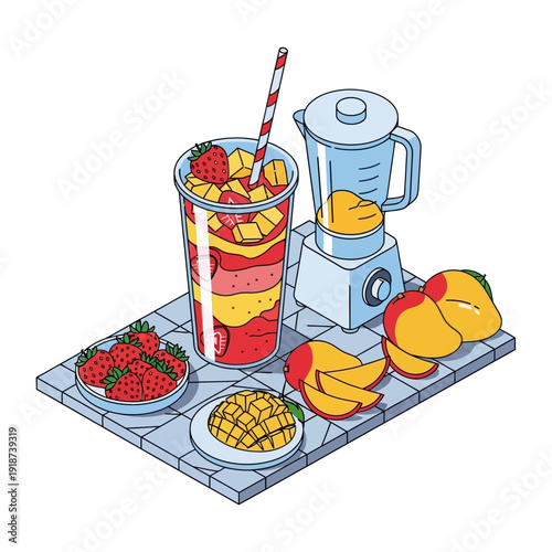 Fresh Fruit Smoothie with Strawberries and Mango.