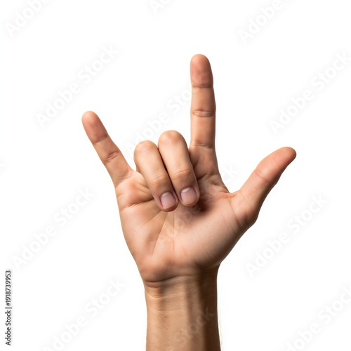 Hands showing “I love you” sign isolated on white background symbolizing love