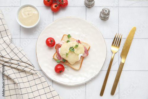 Plate with tasty egg Benedi...