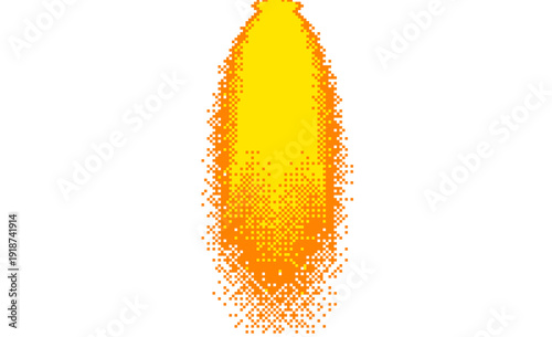 Glowing yellow orange flame burst with pixelated sparks