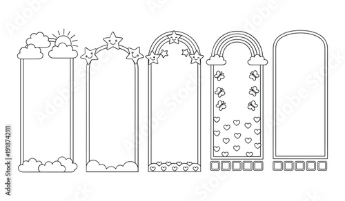Five  Sequential  Stages of  Weather  Changes  Over  Flat  Landscape with  Decorative