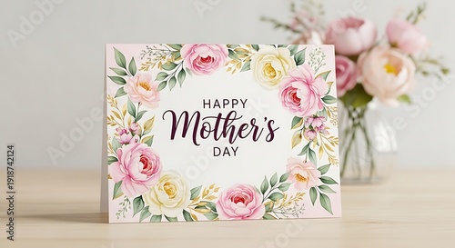 Happy mother's day greeting card with beautiful floral design and bouquet