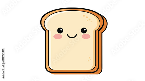 Cute and happy cartoon slice of bread toast featuring a smiling face and pink rosy cheeks, ideal for breakfast and bakery related designs.