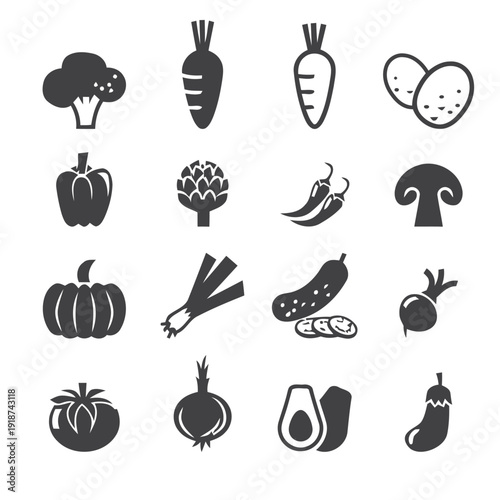 Assortment of fresh vegetables and produce in flat icon design