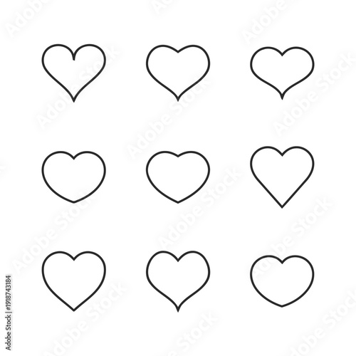 Assortment of heart icons in various outline styles for love and emotion