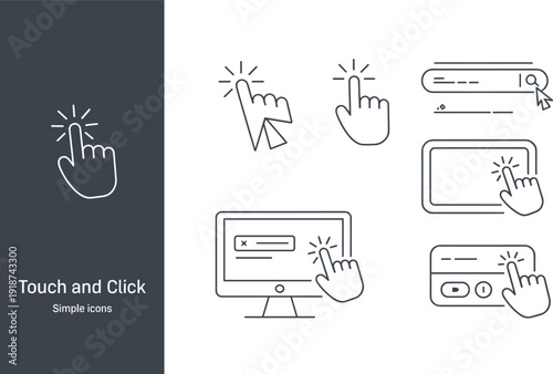Business communication icon set featuring black line symbols for email phone chat support computer laptop magnifying glass location pin and headphones.