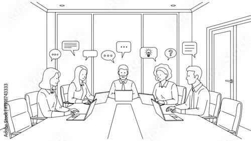 Hybrid Boardroom Video Conference Illustration for Remote Collaboration, Client Presentations and Global Team Meetings Vector Graphic