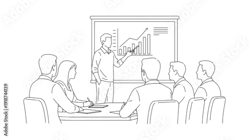 Team Presentation with Growth Chart and Dashboard for KPI Reporting, Investor Update and Executive Briefing Vector Illustration