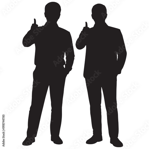 Two Silhouette Figures Giving Thumbs Up Pose Isolated On Clear Background