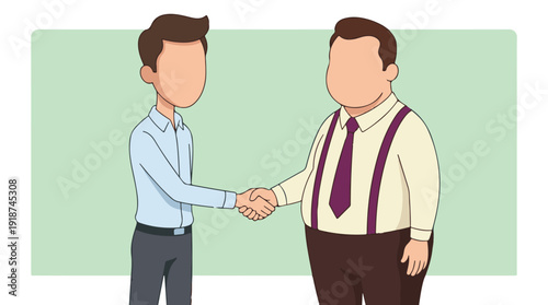 Two cartoon businessmen shaking hands, symbolizing agreement or partnership