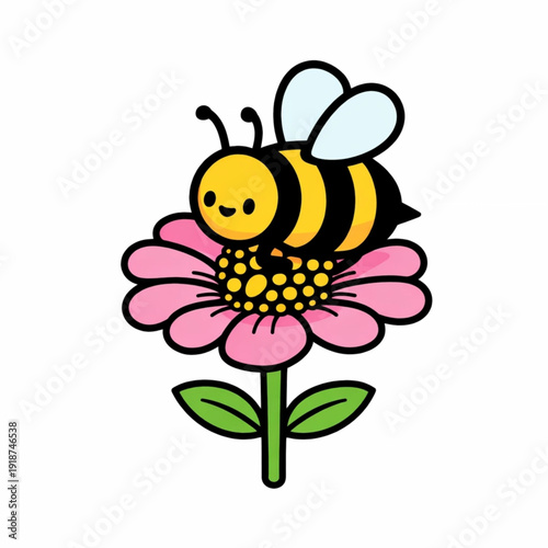 Pollination concept illustration with bee and spring flowers