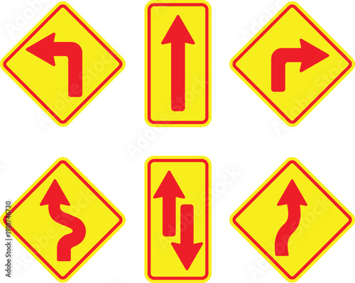 Free Download Yellow Traffic Direction Signs Set with Red Arrows Isolated on Background - GFXLoad