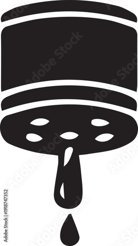 Simple black and white icon depicting a liquid dispenser or container slowly dripping a single drop.