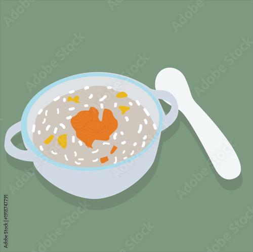 vektor Baby porridge, baby fruit puree, make babies happy to eat lunch and dinner
