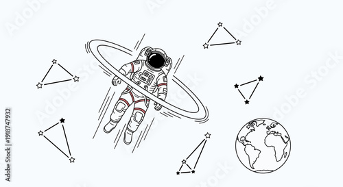 Astronaut floating in space with constellations and Earth illustration
