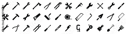 Assortment of various tool icons for construction and DIY projects flat design