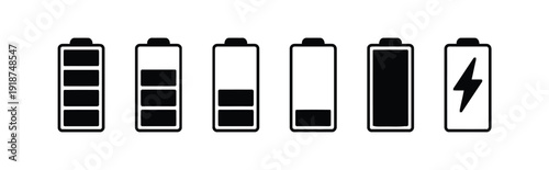 Battery charge level indicators showing different power statuses