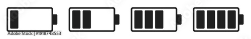Battery charge level indicators showing different power levels