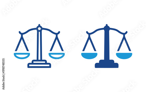 Balance scale icons for law justice and equilibrium in two styles