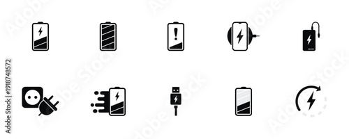 Battery charging indicators and power supply icons for devices