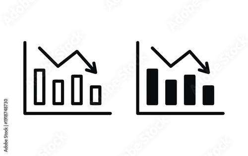 Bar chart graph with falling arrow symbolizing decline and crisis illustration