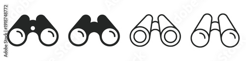 Binoculars icon set in solid and outline styles for observation