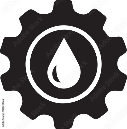 Simple black and white icon representing oil lubrication service for machinery or industrial mechanical processes