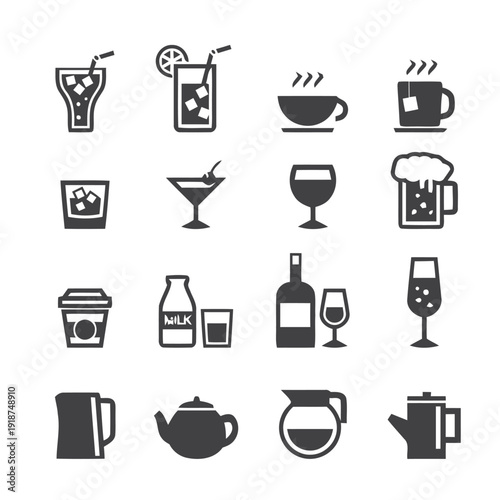 Beverage and drink vector icons for food and refreshment