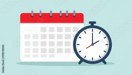 Time management and deadline concept illustration. Calendar, schedule, and analog clock planning symbol on textured background.