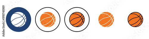 Basketball icons set different styles and colors