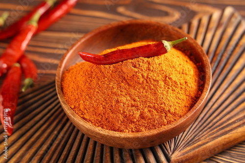 Bowl with red chili powder ...