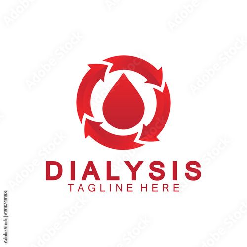 Circulation blood logo vector design. concept of circular arrow with blood drop.Suitable for medical, health, Icon of blood donation, transfusion. Symbol of dialysis.