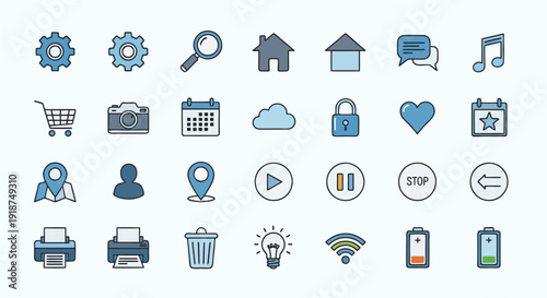 Set of web and mobile application icons for design and communication