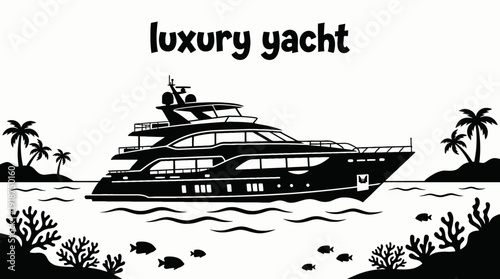 luxury yacht boat vessel in tropical sea ocean marine water travel waves horizon navigation vector illustration