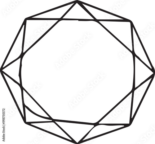 Minimalist hand drawn outline of a multifaceted geometric gem shape symbolizing luxury and precious value
