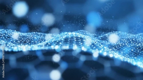 Wallpaper Mural Abstract Graphene Nanomaterial Structure with Glowing Particles Flowing Across a Hexagonal Molecular Grid Torontodigital.ca