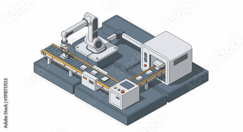 Automated industrial production line featuring a robotic arm and conveyor system, illustrating efficient modern manufacturing technology and innovation