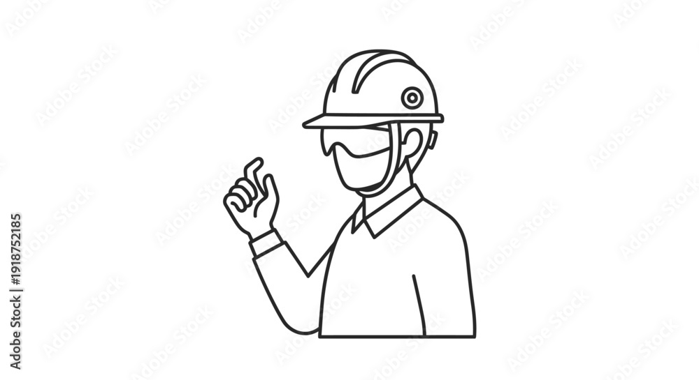Obraz premium Construction Engineer Line Art Logo with Safety Helmet and Approval Gesture for Building Company Branding and Industrial Business Identity Design 