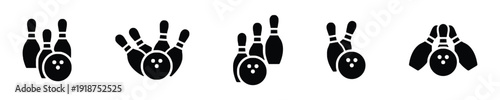 Bowling pins and ball icons for sports and recreation themes