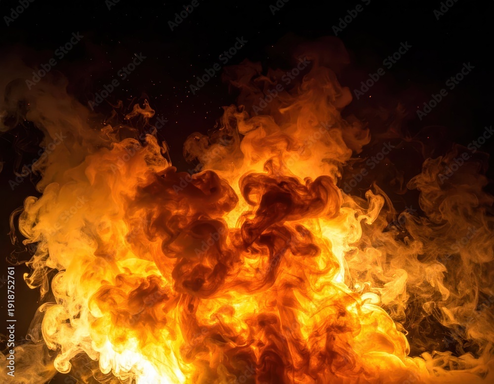 Fototapeta premium Intense Flames Rising in a Dramatic Fire Dance Against Dark Background