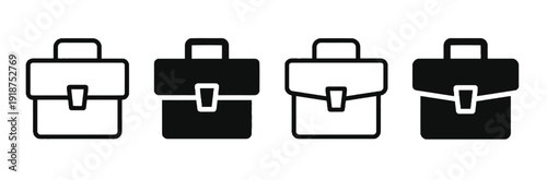 Briefcase icons set in different styles for business and work concepts